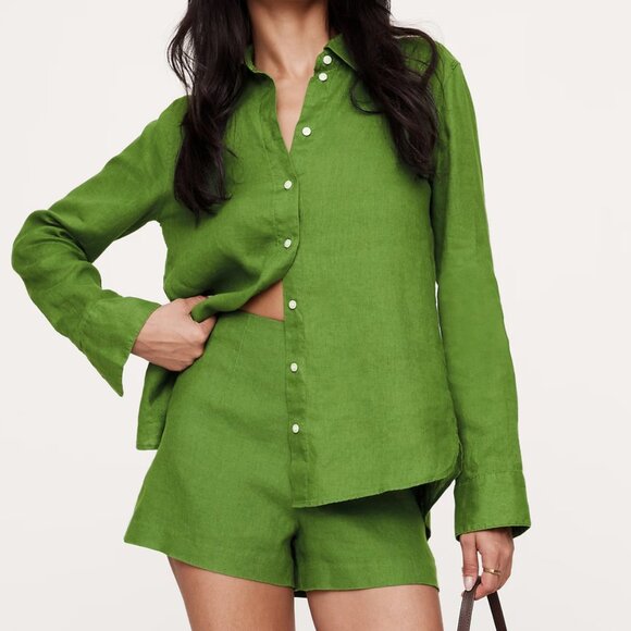 The Everyday Linen Shirt Scenic Green Petite Small - Picture 1 of 7